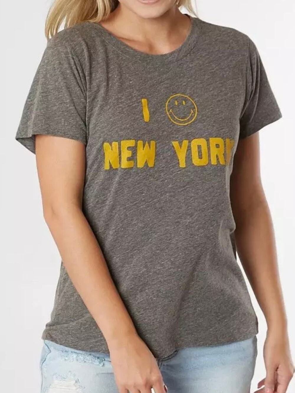Daydreamer for Free People New York Smiley T-Shirt in Heather Grey Size Large